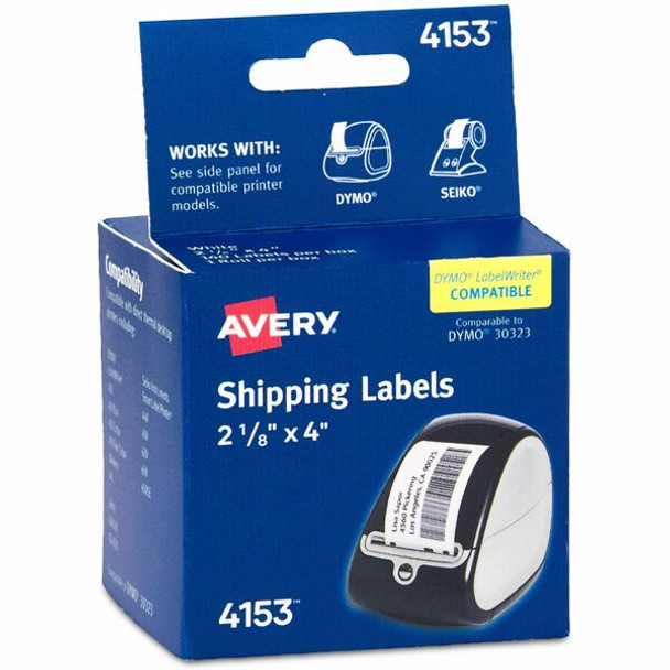 Avery&reg; Direct Thermal Roll Labels, 2-1/8" x 4" , White, 140 Shipping Labels Per Roll, 1 Roll (4153) - Avery Thermal Roll Labels 2-1/8"x4" , 140 Shipping Labels-1 Roll (4153)