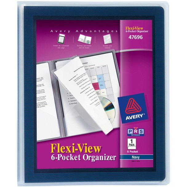 Avery&reg; Flexi-View Letter Pocket Folder - 8 1/2" x 11" - 150 Sheet Capacity - 6 Internal Pocket(s) - Polypropylene - Navy Blue - 1 Each