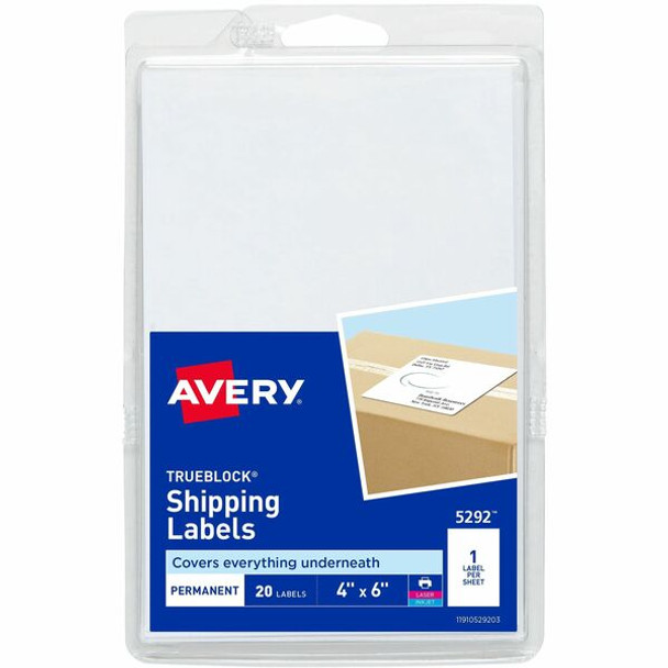 Avery&reg; Shipping Labels, TrueBlock&reg; Technology, Permanent Adhesive, 4" x 6" , 20 Labels (5292) - Avery&reg; Shipping Labels, Permanent Adhesive, 4" x 6" , 20 Labels (5292)