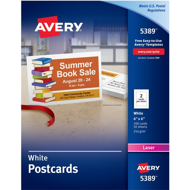 Avery&reg; Sure Feed Postcards - 97 Brightness - 4" x 6" - 100 / Box - Perforated, Heavyweight, Rounded Corner, Uncoated, Smudge-free - White