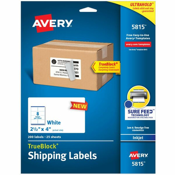 Avery&reg; Printable Blank Shipping Labels, 2.5" x 4" , White, 200 Labels, Inkjet Printer, Permanent Adhesive (5815) - Avery&reg; Printable Shipping Labels, 2.5" x 4" , 200 Labels (5815)