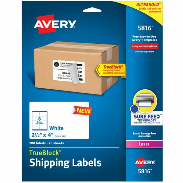 Avery&reg; Printable Blank Shipping Labels, 2.5" x 4" , White, 200 Labels, Laser Printer, Permanent Adhesive (5816) - Avery&reg; Printable Shipping Labels, 2.5" x 4" , 200 Labels (5816)