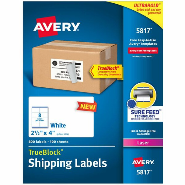 Avery&reg; Printable Blank Shipping Labels, 2.5" x 4" , White, 800 Labels, Laser Printer, Permanent Adhesive (5817) - Avery&reg; Printable Shipping Labels, 2.5" x 4" , 800 Labels (5817)