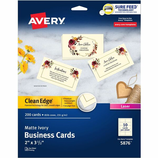 Avery&reg; Business Cards, Ivory, True Print(R) Two-Sided Printing, 2" x 3-1/2" , 200 Cards - 58 Brightness - 3 1/2" x 2" - 200 / Pack - Heavyweight, Perforated, Rounded Corner - Ivory