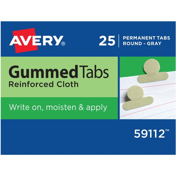 Avery&reg; Gummed Round Index Tabs - 25 Tab(s)0.50" Tab Width - Permanent - Cloth Divider - Gray Cloth Tab(s) - 4