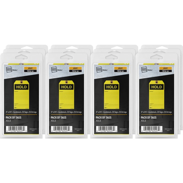 Avery&reg; Preprinted HOLD Inventory Tags - 5.75" Length x 3" Width - 25 / Pack - Card Stock - Yellow