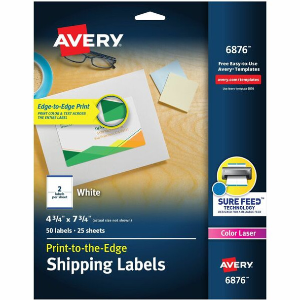 Avery&reg; Shipping Labels, Sure Feed&reg; Technology, Print to the Edge, Permanent Adhesive, 4-3/4" x 7-3/4" , 50 Labels (6876) - Print to the Edge Shipping Labels, 4-3/4" x 7-3/4" , 50 Labels (6876)