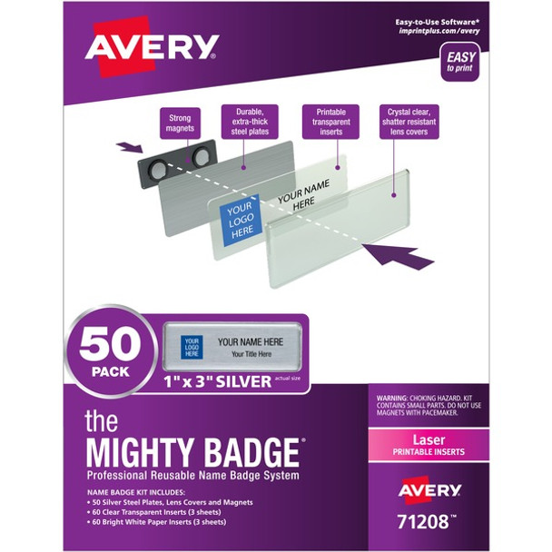 The Mighty Badge&reg; Name Badge Kits - Plastic - Silver - 5 / Carton