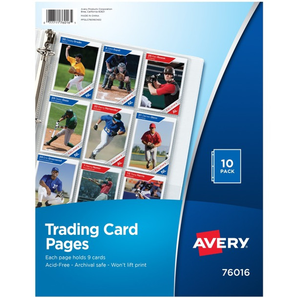 Avery&reg; Trading Card Pages - 90 x Trading Card Capacity - 3 x Rings - Ring Binder - Clear - 24 / Carton
