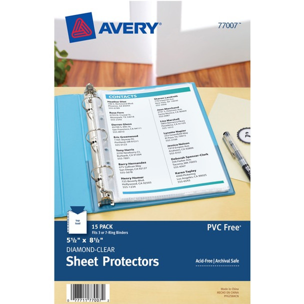 Avery&reg; Mini Diamond Clear Heavyweight Sheet Protectors - 1 x Sheet Capacity - 5 1/2" x 8 1/2" Sheet - 7 x Holes - 3 x Rings - Ring Binder - Top Loading - Rectangular - Clear - Polypropylene - 10 / Carton