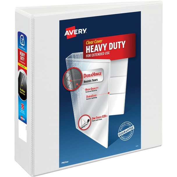 Avery&reg; Heavy-Duty View White 3" Binder (79193) - Avery&reg; Heavy-Duty View 3 Ring Binder, 3" One Touch EZD&reg; Rings, 3.5" Spine, 1 White Binder (79193)