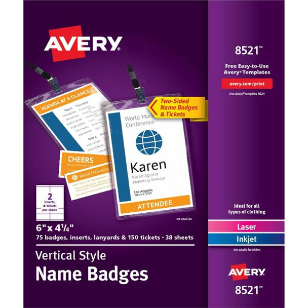 Avery&reg; Vertical Name Badges & Tickets - PVC Plastic - White - 1 / Box