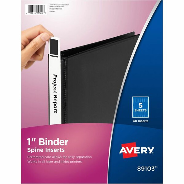 Avery(R) Binder Spine Inserts, 1 Inch Binders, 40 Inserts (89103) - Avery(R) Binder Spine Inserts, For 1 Inch Ring Binders with 1.4" Spine Width, 40 Cardstock View Binder Spine ID Inserts (89103)