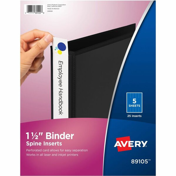 Avery(R) Binder Spine Inserts, 1-1/2 Inch Binders, 25 Inserts (89105) - Avery(R) Binder Spine Inserts, For 1-1/2 Inch Ring Binders with 1.4" Spine Width, 25 Cardstock View Binder Spine ID Inserts (89105)