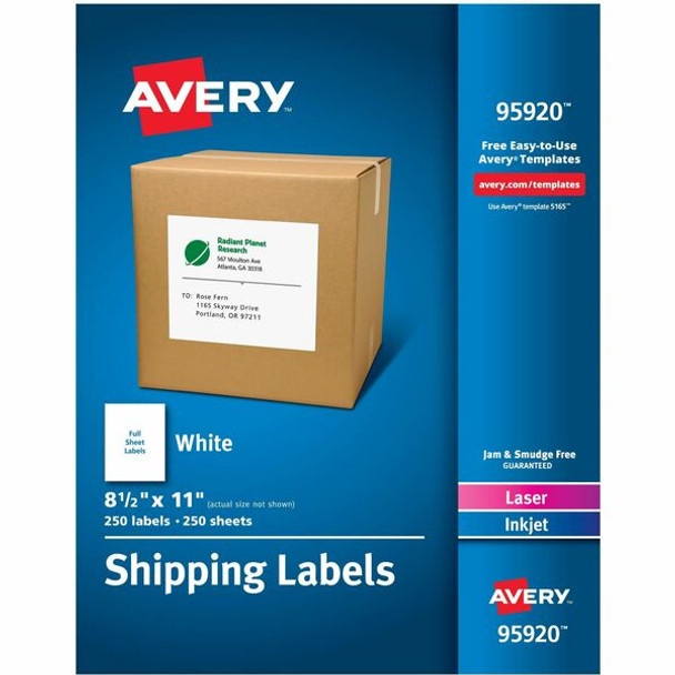 Avery&reg; Shipping Address Labels, Laser & Inkjet Printers, 250 Labels, Full Sheet Labels, Permanent Adhesive (95920) - Avery&reg; Shipping Address Labels, 250 Labels, Full Sheet Labels, Permanent (95920)