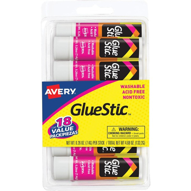 Avery&reg; Glue Stick - 0.26 oz - 18 / Pack - White