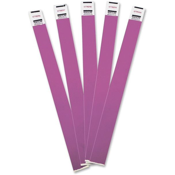 Advantus Tyvek&reg; Wristbands - 3/4" Width x 10" Length - Rectangle - Purple - Tyvek - 100 / Pack - Adhesive Closure