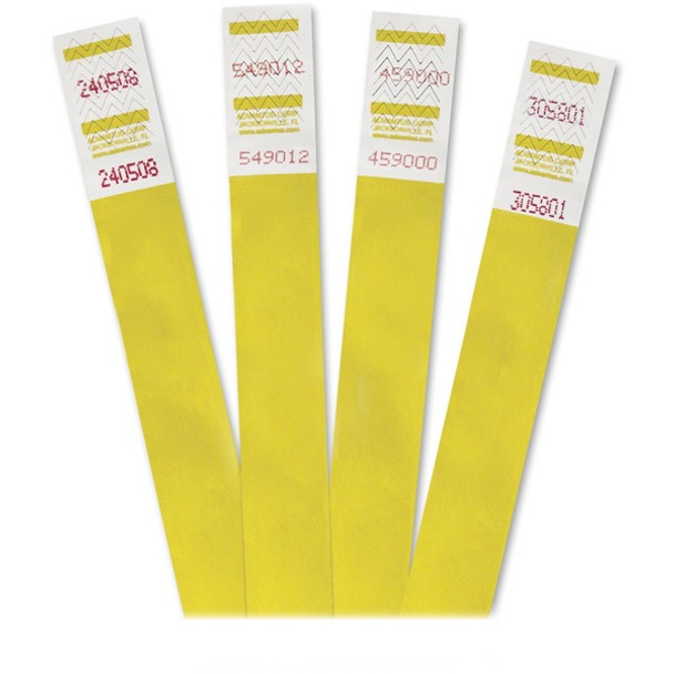 Advantus Tyvek Wristbands - 3/4" Width x 9 3/4" Length - Rectangle - Yellow - Tyvek - 500 / Pack - Tear Resistant, Adhesive Closure