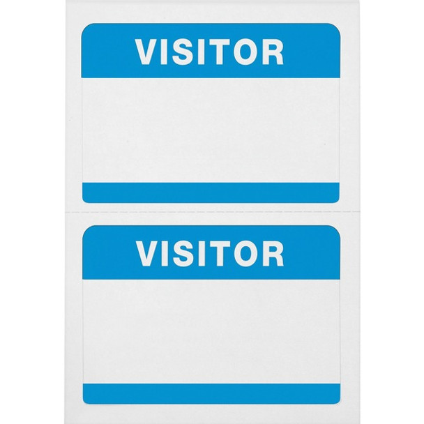 Advantus Self-Adhesive Visitor Badges - "Visitor" - 2 1/4" Height x 3 1/2" Width - Removable Adhesive - Rectangle - White, Blue - 100 / Box