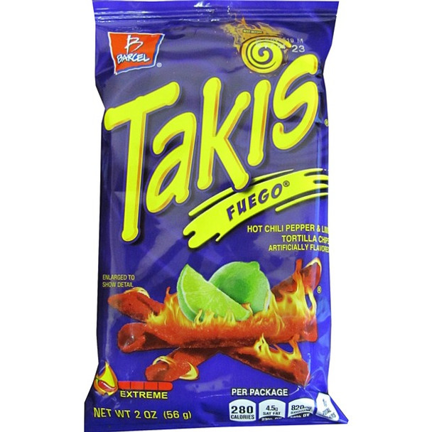 Takis Fuego Rolled Tortilla Chips - Hot Chili Pepper & Lime - 1 - 1.98 oz - 42 / Carton