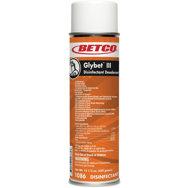 Betco Glybet III Disinfectant - Ready-To-Use - 496 fl oz (15.5 quart) - Citrus Bouquet Scent - 12 / Carton - Clear