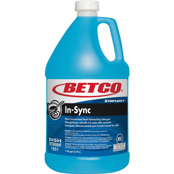 Betco Symplicity In-Sync Dishwashing Detergent - Concentrate - 128 fl oz (4 quart) - Fresh Ozonic Scent - 1 Each - Blue