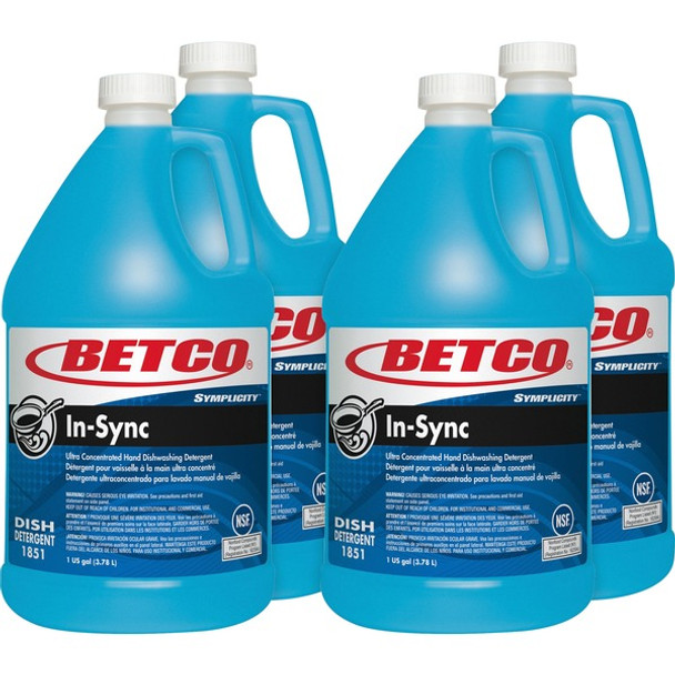 Betco Symplicity In-Sync Dishwashing Detergent - Concentrate - 128 fl oz (4 quart) - Fresh Ozonic Scent - 4 / Carton - Blue