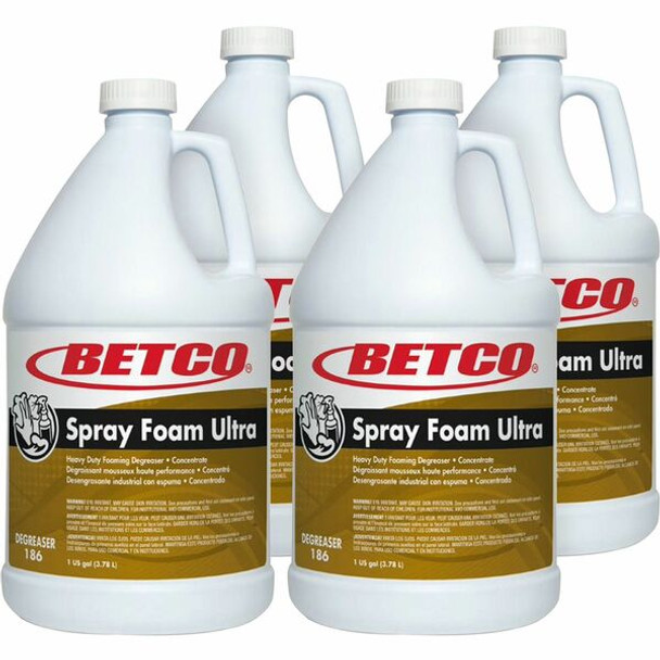 Betco Spray Foam Ultra Degreaser - Concentrate - 128 fl oz (4 quart) - 4 / Carton - Amber