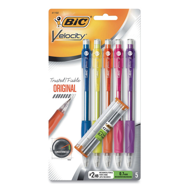Velocity Original Mechanical Pencil, 0.7 mm, HB (#2), Black Lead, Assorted Barrel Colors, 5/Pack