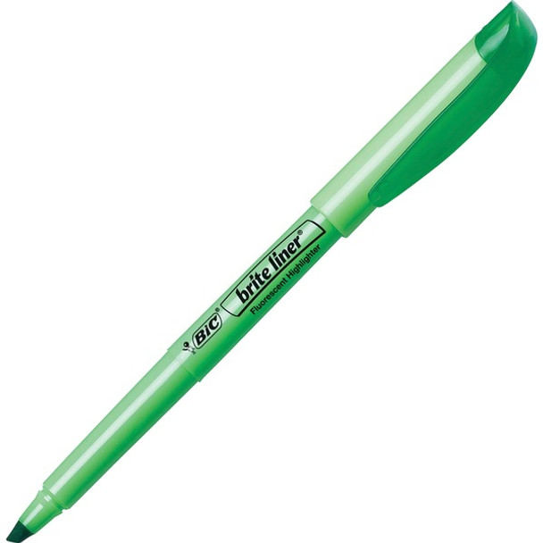 BIC Brite Liner Highlighters - Chisel Marker Point Style - Fluorescent Green Water Based Ink - 1 Dozen