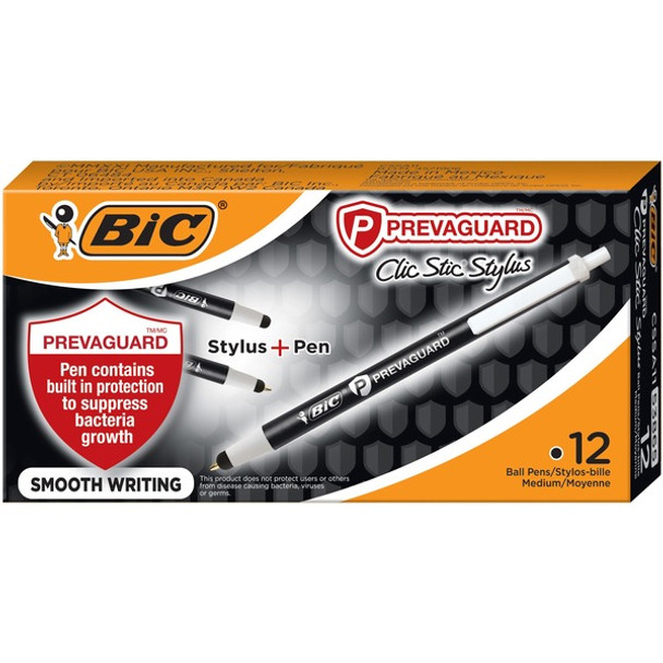 BIC PrevaGuard Clic Stic Stylus - Integrated Writing Pen - 1 Pack - 39.4 mil - Plastic - Black - Notebook, Tablet Device Supported - TAA Compliant