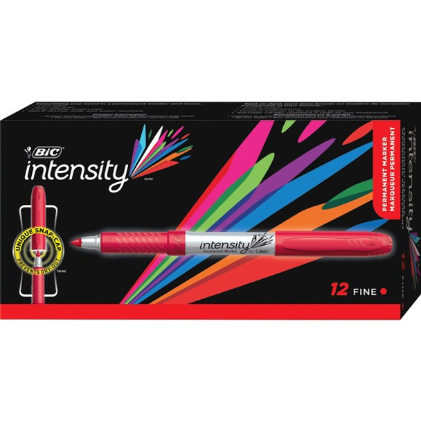 BIC Intensity Permanent Markers - Fine Marker Point - Red - Silver Barrel - 1 Dozen