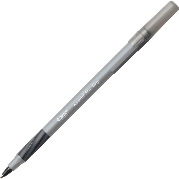 BIC Round Stic Grip Ballpoint Pen - Medium Pen Point - 1.2 mm Pen Point Size - Black - Brass Tip - 36 / Box