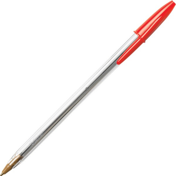 BIC Classic Cristal Ballpoint Pens - Medium Pen Point - Conical Pen Point Style - Red - Clear Barrel - Metal Tip - 1 Dozen