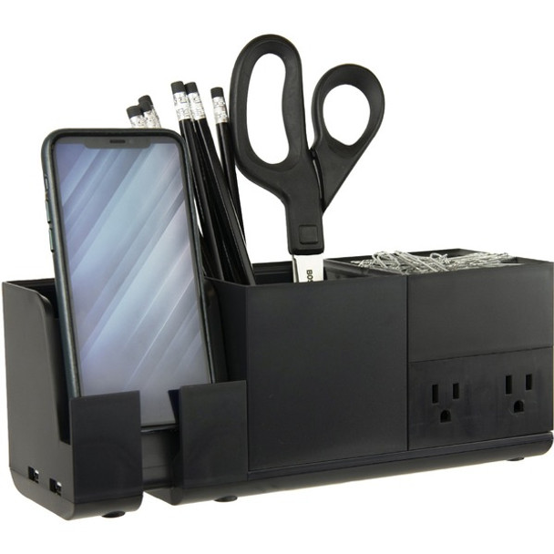 Bostitch Konnect Desk Organizer with Power Station - Desktop - Stackable, USB Hub, Cable Management, Storage Tray, Rubber Feet, Non-slip Feet - Black - 1 Each