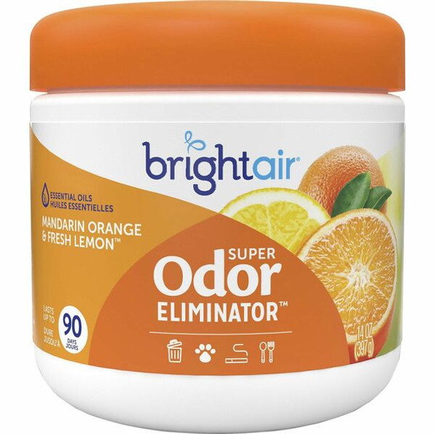 Bright Air Super Odor Eliminator Air Freshener - 14 fl oz (0.4 quart) - Fresh Lemon, Mandarin Orange - 60 Day - 6 / Carton