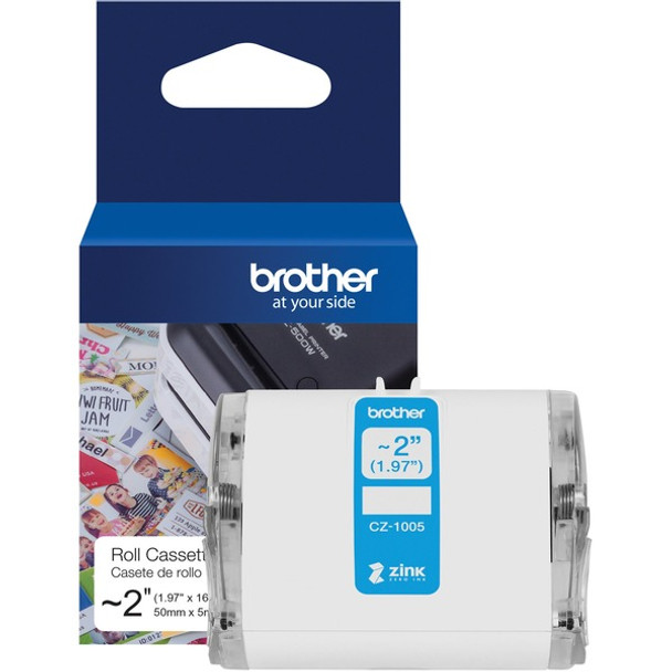 Brother Genuine CZ-1005 continuous length ~ 2 (1.97") 50 mm wide x 16.4 ft. (5 m) long label roll featuring ZINK&reg; Zero Ink technology - 1 31/32" Width - Zero Ink (ZINK) - Paper - 1 Each - Water Resistant