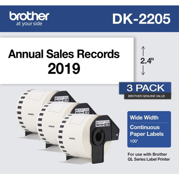 Brother DK Multipurpose Label - 2 2/5" Width - Rectangle - Thermal - Black on White - Paper - 3 / Roll