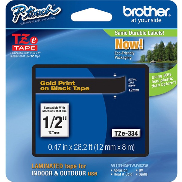 Brother P-touch TZe Laminated Tape Cartridges - 1/2" Width - Black - 1 Each - Water Resistant - Grease Resistant, Grime Resistant, Temperature Resistant