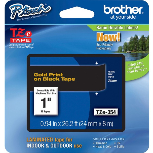 Brother P-Touch TZe Laminated Tape - 15/16" Width - Rectangle - Thermal Transfer - Gold, Black - 1 Each - Water Resistant - Grease Resistant, Grime Resistant, Temperature Resistant