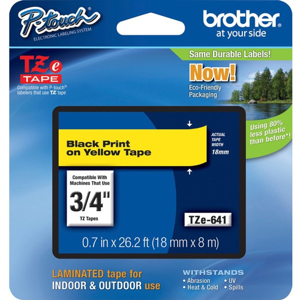 Brother P-Touch TZe Flat Surface Laminated Tape - 45/64" Width - Rectangle - Yellow - 1 Each - Water Resistant - Grease Resistant, Grime Resistant, Temperature Resistant