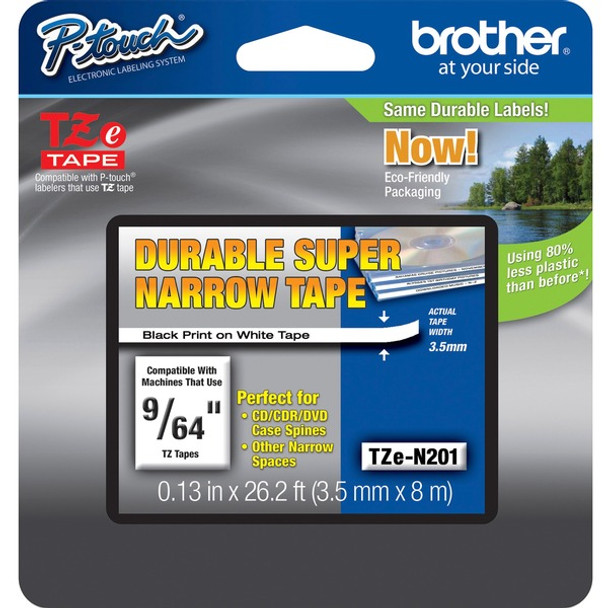 Brother TZ Super Narrow Non-laminated Tapes - 1/8" Width - Thermal Transfer - Black, White - 1 Each - Water Resistant - Non-laminated, Abrasion Resistant, Temperature Resistant, Fade Resistant, Chemical Resistant, High Durable