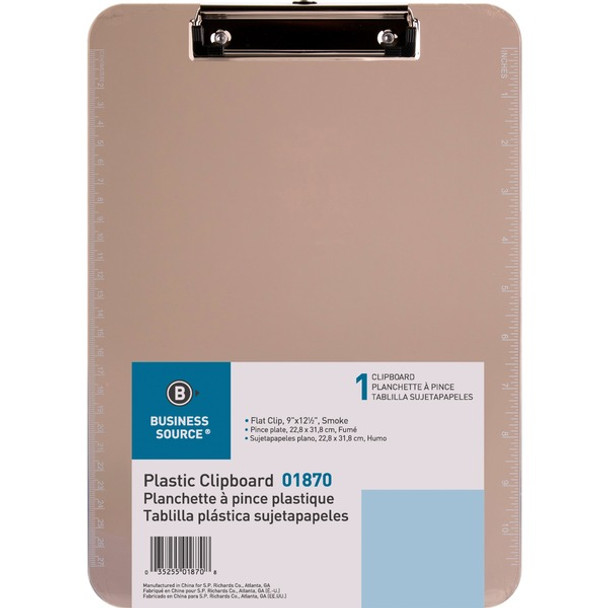 Business Source Transparent Plastic Clipboard - 9" x 12" - Plastic - Smoke - 1 Each