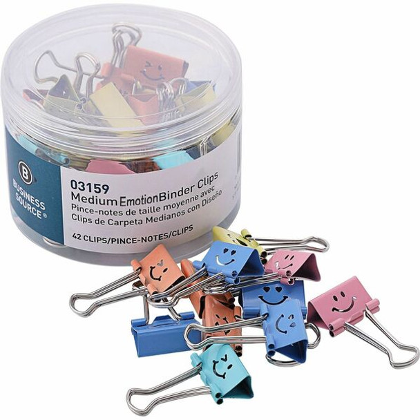 Business Source Smiling Face Binder Clips - Medium - for Paper, Office, Classroom - Sturdy - 42 / Tube - Assorted