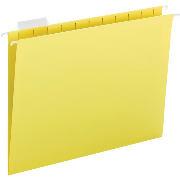 Business Source 1/5 Tab Cut Letter Recycled Hanging Folder - 8 1/2" x 11" - Yellow - 10% Recycled - 25 / Box