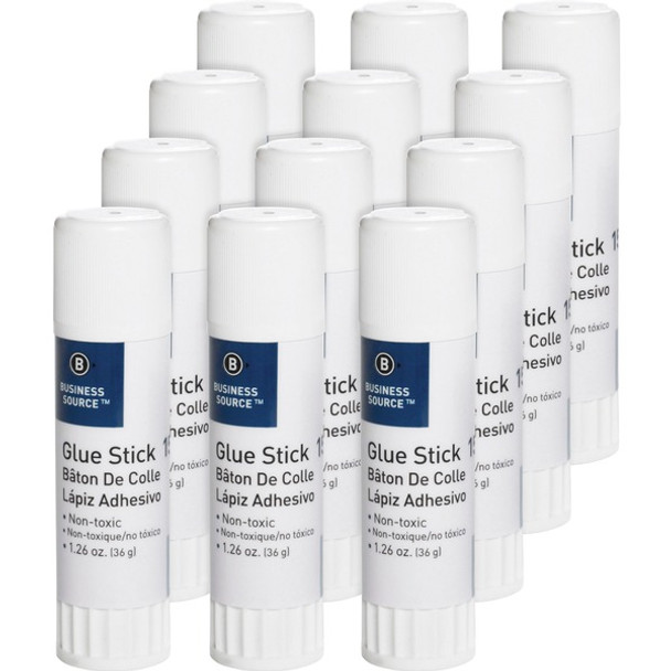 Business Source Glue Stick - 1.26 oz - 12 / Pack - White