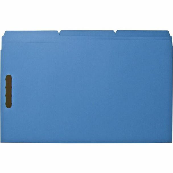 Business Source 1/3 Tab Cut Legal Recycled Fastener Folder - 8 1/2" x 14" - 3/4" Expansion - 2 Fastener(s) - 2" Fastener Capacity - Top Tab Location - Assorted Position Tab Position - Blue - 10% Recycled - 50 / Box