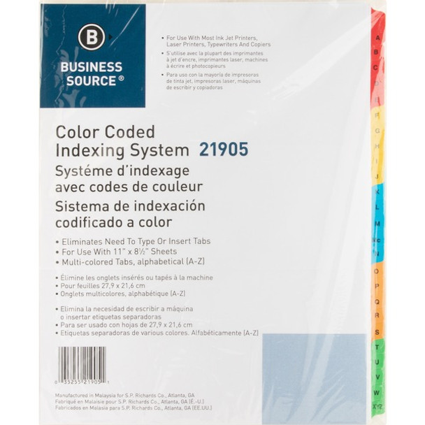 Business Source A-Z Tab Table of Contents Index Dividers - Printed Tab(s) - Character - A-Z - 25 Tab(s)/Set - 8.5" Divider Width x 11" Divider Length - Letter - 3 Hole Punched - White Mylar Divider - White Mylar Tab(s) - 25 / Set