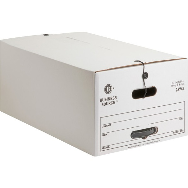 Business Source Medium Duty Legal Size Storage Box - Internal Dimensions: 15" Width x 24" Depth x 10" Height - External Dimensions: 15.3" Width x 24.1" Depth x 10.8" Height - Media Size Supported: Legal - Stackable - White - Recycled - 12 / Carton