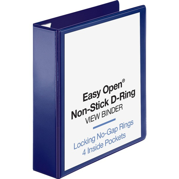 Business Source Easy Open Nonstick D-Ring View Binder - 2" Binder Capacity - Letter - 8 1/2" x 11" Sheet Size - D-Ring Fastener(s) - 4 Pocket(s) - Polypropylene - Navy - Non-stick - 1 Each